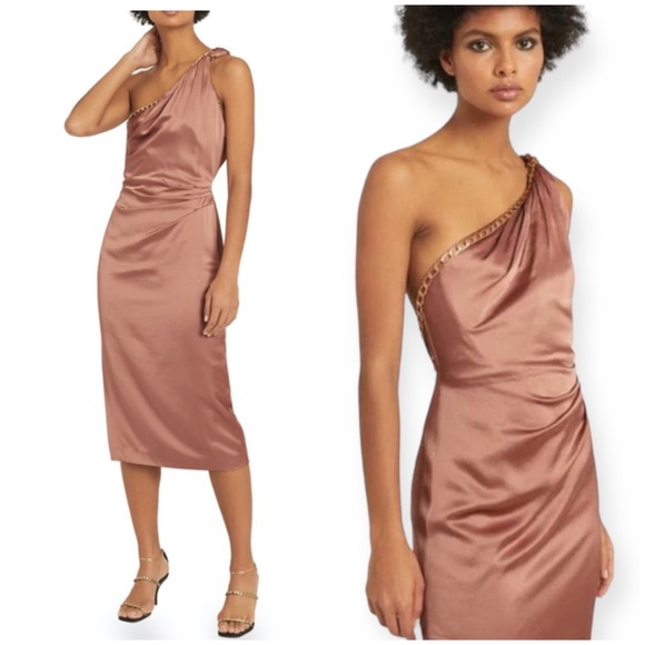 Reiss Dresses & Skirts - Reiss Adaline One Shoulder Drape Satin Dress With Chain